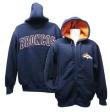 New Denver Broncos Mens Sizes M-L-XL Blue Hooded Thermal Thick Jacket Hoodie