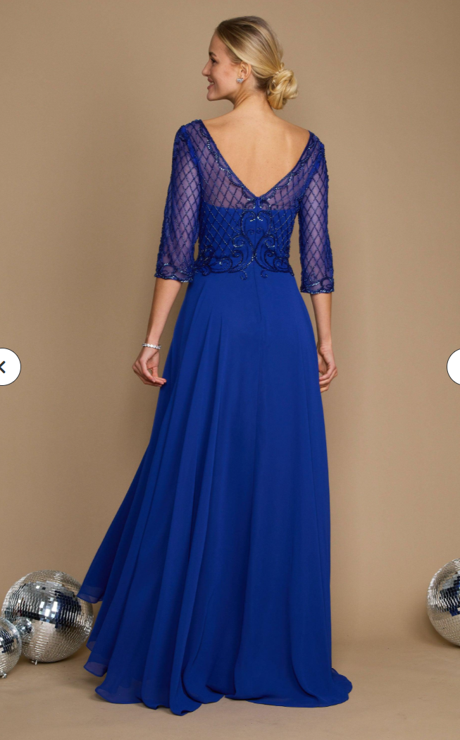 Dylan Davids Long Sleeve Hand Beaded Mother of The Bride Dress Royal Blue  L