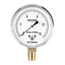 0 to 15 Inches of Water Column Pressure Gauge, Capsule Measurement System, 2.5 I