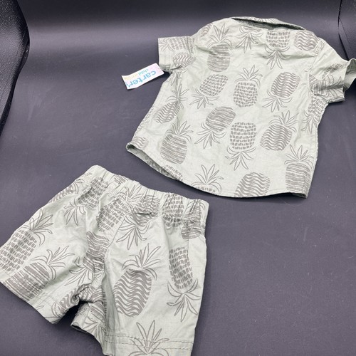 Carter's Baby Junge 0-3M - 2-teiliges Outfit Set grün Ananas Shirt & Shorts neu mit Etikett - Bild 3 von 3