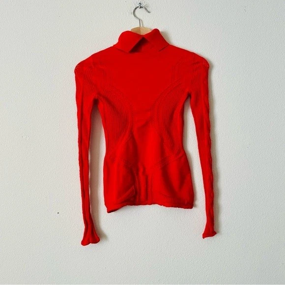 Roberto Cavalli SIZE 34 red seamless laser cut turtleneck long sleeve knit top - Image 3 of 4