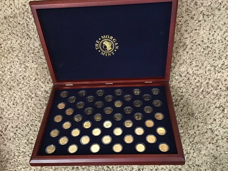 MORGAN MINT 24kt Gold layered 50 Uncirc BU cond .999 fine gold state set w/COA - Image 3 of 4