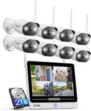 ZOSI 8CH 2K Wi-Fi 6 Security Camera System with 12" LCD Monitor 2TB AI Detection