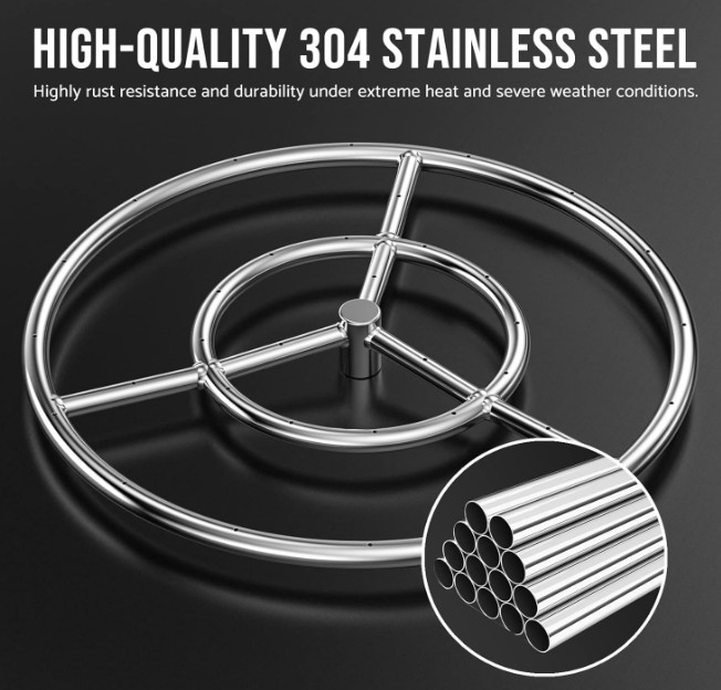 Skyflame 18 Inch Round Stainless Steel Fire Pit Burner Ring 18" Round - Dual Gas
