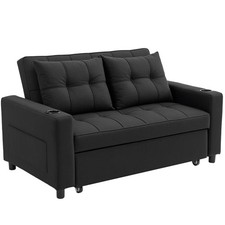 HOMCOM 2 Seater Pull Out Sofa Bed with Pockets for Living Room Black