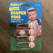 Vtg BASEBALL Diaper Pins Safety First 1993 Baby Stainless Steel Sports New