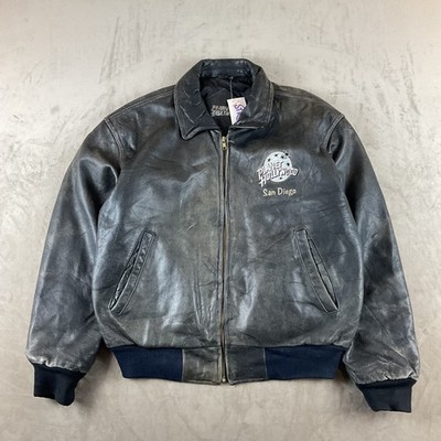 Vintage Planet Hollywood San Diego Leather Jacket Faded Bomber Coat Medium