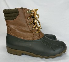 Boy's Sperry Watrrproof Avenue Duck Boot Brown/Tan Size 5 READ