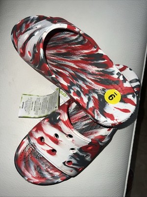 Crocs Classic Marbled Black White Red Tie Dye Clogs Size M9  display picture 2