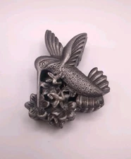 Vintage Torino Pewter Hummingbird Trinket Box With Matching Pierced Earrings