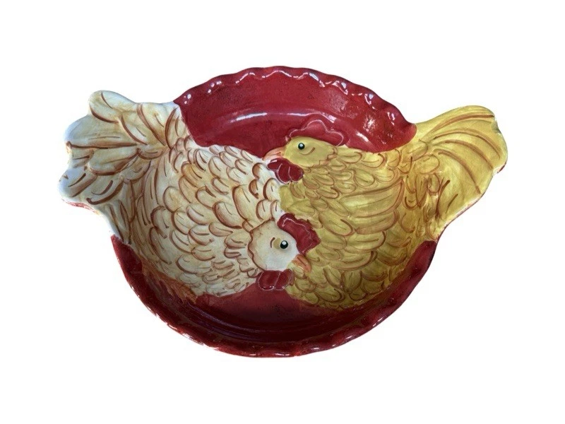 Nanette Vacher for Ambiance Collection Chicken Soup Hand Painted 10.25 Pie Dish
