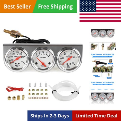 #ad Car Triple Gauge Kit 2 Inch 52mm Chrome Oil Pressure Volt Water Temp $39.04