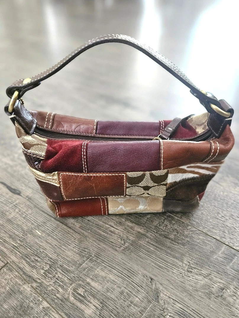 COACH ブラウン本革ショルダーバッグ パッチワーク スタッズ ボヘミアン系 Coach Patchwork Hobo Bag Brown Bags & Handbags for Women for sale
