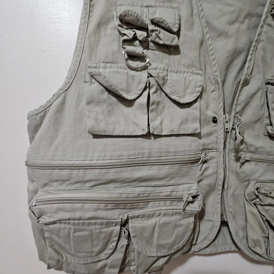 Crystal River Fishing Camping Vest Zip Up Adult w/Pockets Khaki Cotton Size XL - Image 3 of 4