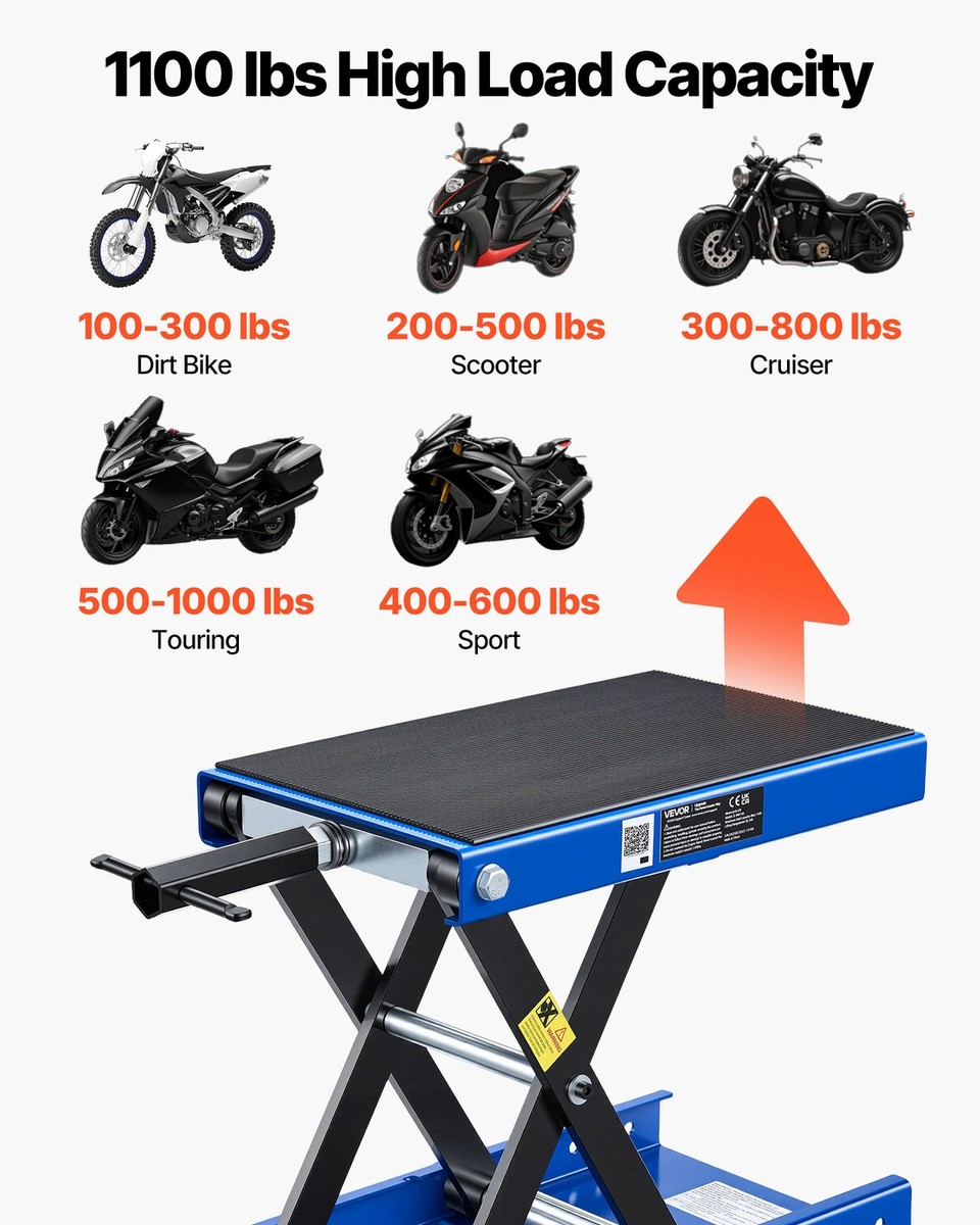 VEVOR Motorcycle Lift Motorcycle Scissor Jack Lift 1100lbs Wide