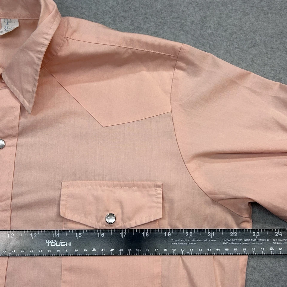 Vintage 60s Western Pearl-Snap Shirt Peach Pink Sz Large 17 35 Made In USA - Image 4 of 4