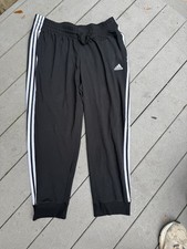 adidas Track Pants Women  s Black Three White Stripes Size XL New Joggers