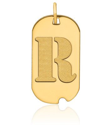 14K massives Gelbgold mittlerer Buchstabe R Erkennungsmarke Anhänger Halskette 24,6 mm 1 Zoll