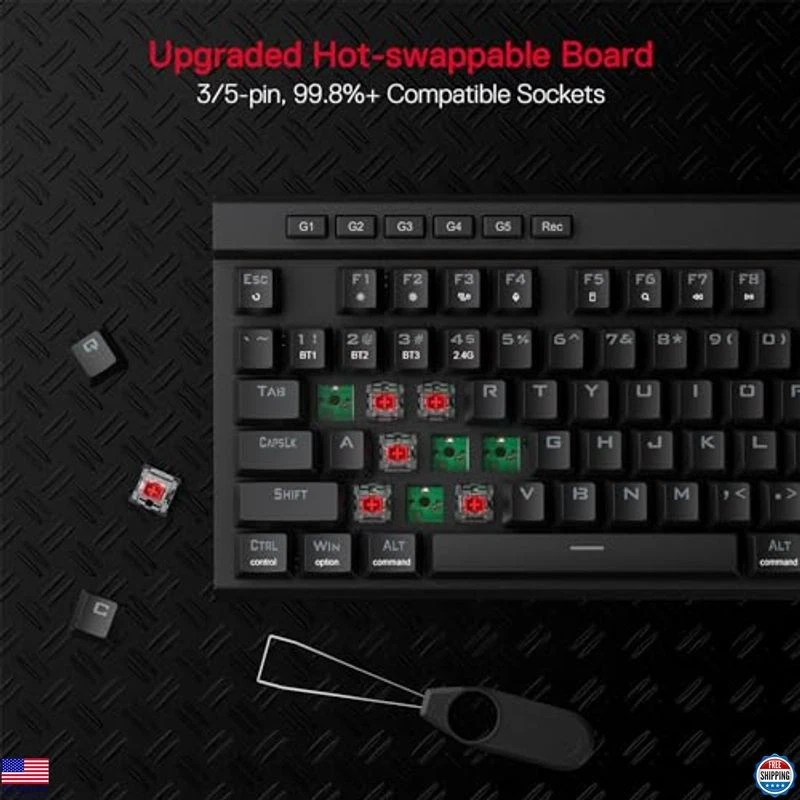 Wireless RGB Mechanical Gaming Keyboard, 104 Keys, Hot-Swap, Media Controls - Image 2 of 4