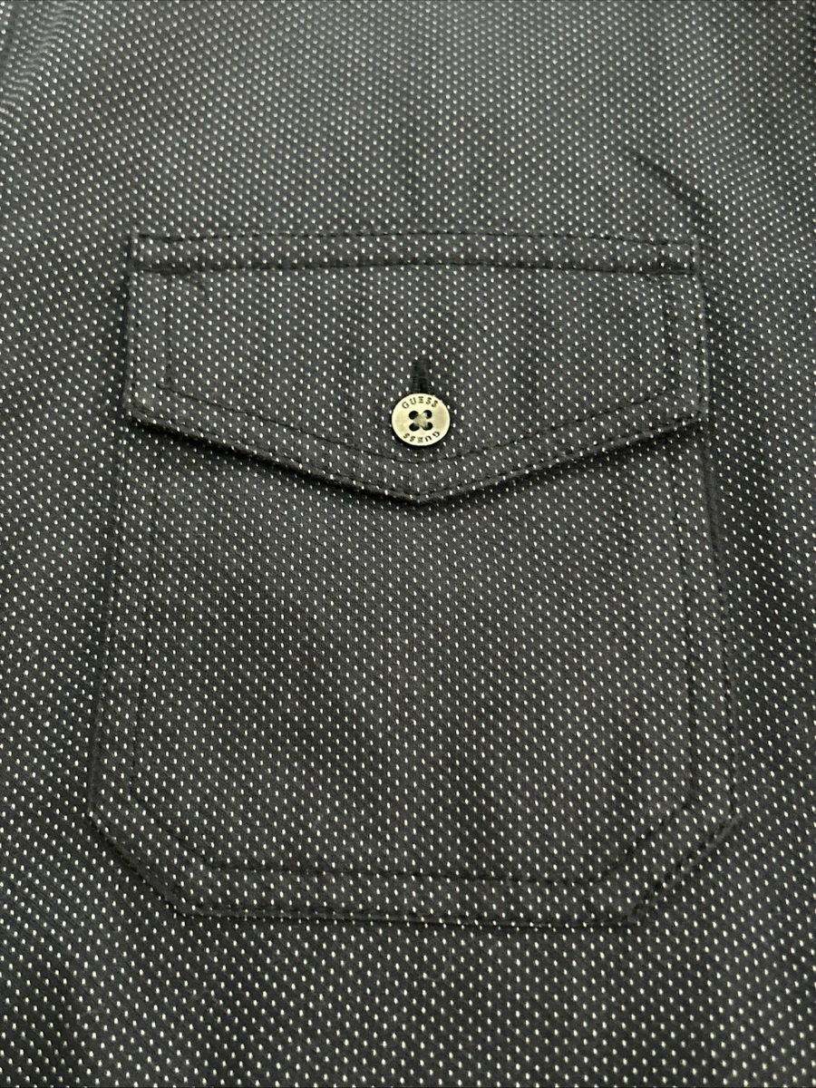 Camisa Guess Manga Corta Abotonada Negra Gris Talla M Calce Ajustado
