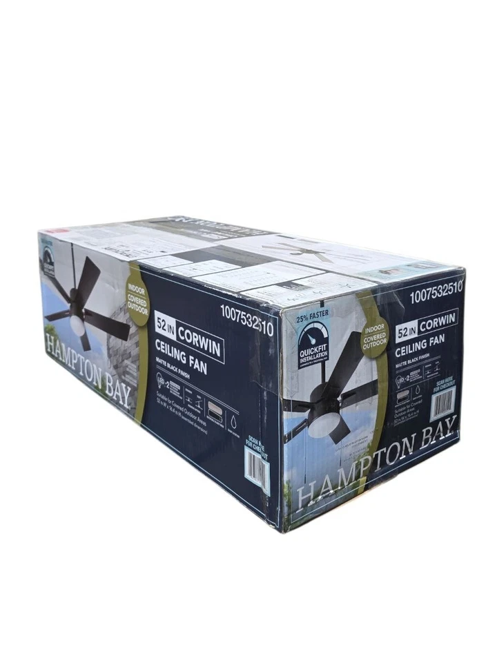 Hampton Bay 52 in. Corwin Indoor/Outdoor Matte Black LED Ceiling Fan with Light - Image 2 of 4