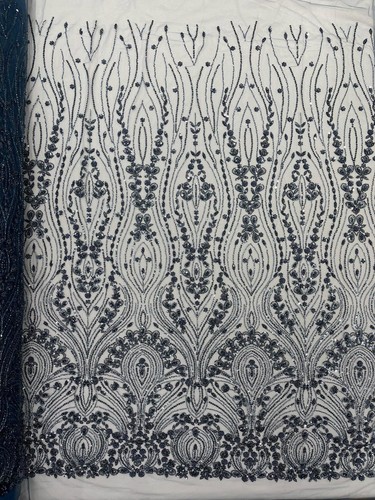 Luxury Beaded Lace/Sequin Embroider Lace Fabric - SMOKEBLUE - Sold by The Yard. - Picture 2 of 4
