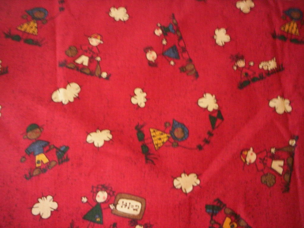 Burgundy cotton kids fabric with fun animated fall designs