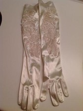Bridal Gloves Ivory Satin 18" Long Floral beaded One Size NEW without tags