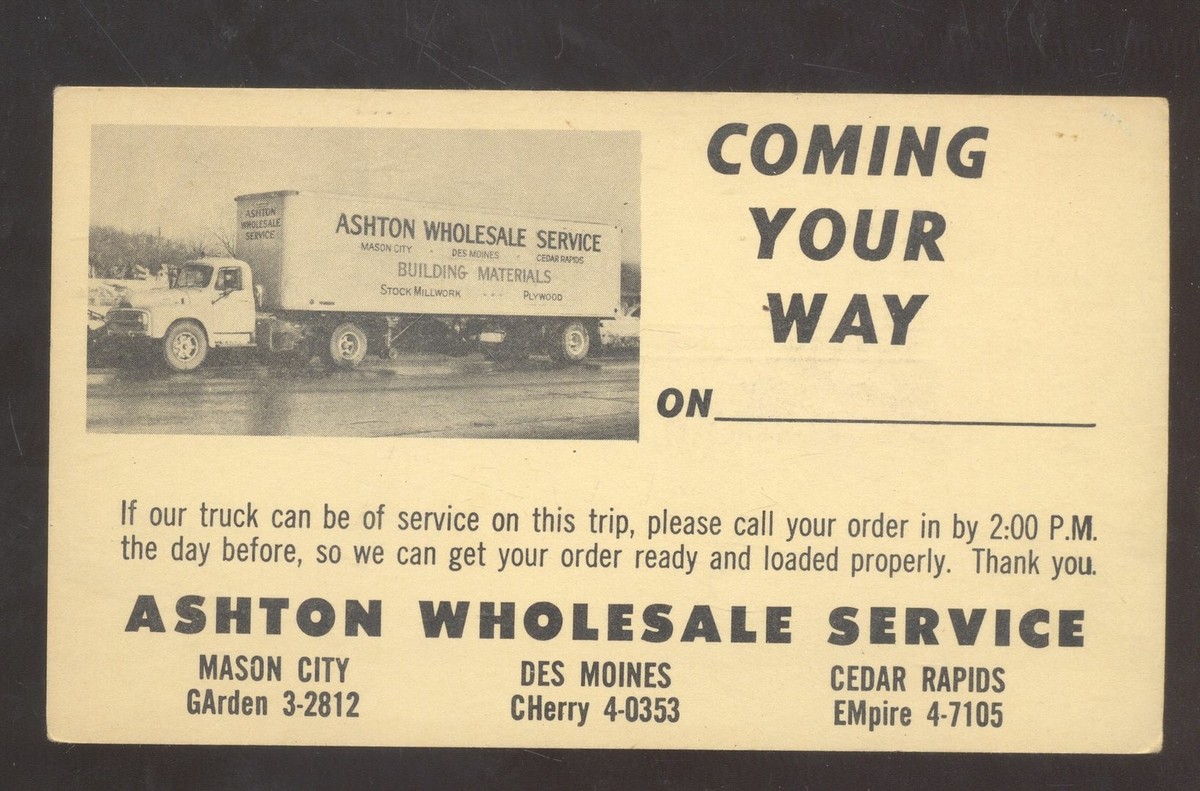 MASON CITY DES MOINES CEDAR RAPIDA IOWA ASHTON SEMI TRUCK VINTAGE 