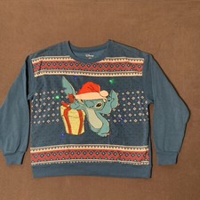 Disney Christmas Lilo Sweater Large 11-13 Blue Light Up Stitchmas Holiday Ugly