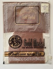 Vtg. GOLD MEDAL No Gloss Stockings French Lace Beigey Size 9 NOS