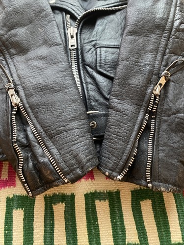 Vintage Jacket Black REAL Leather Motorcycle Womens Sz XS Kids Size Cropped 0 2 - Picture 12 of 20