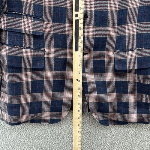 J Lindeberg Sport Coat Mens 42R Blue Plaid Linen Lightweight Unlined Blazer - Picture 4 of 13