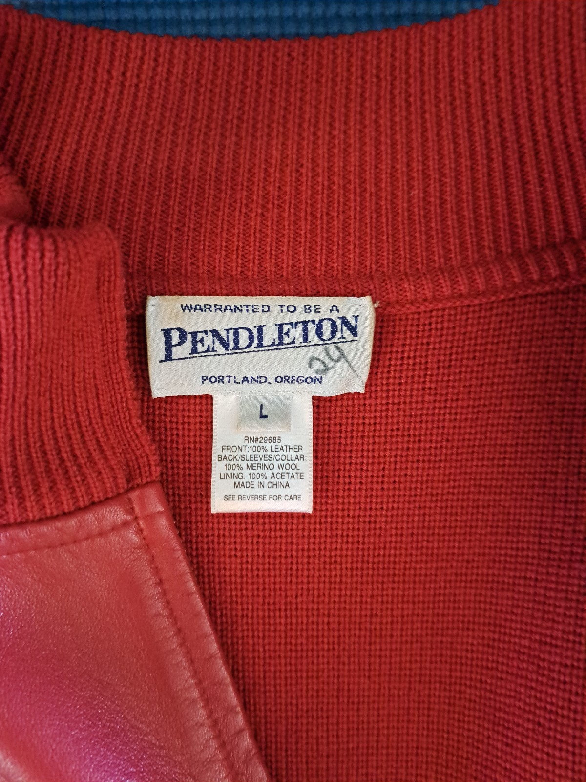 Pendleton Red Leather Sweater Jacket Zip Front Kn… - image 6