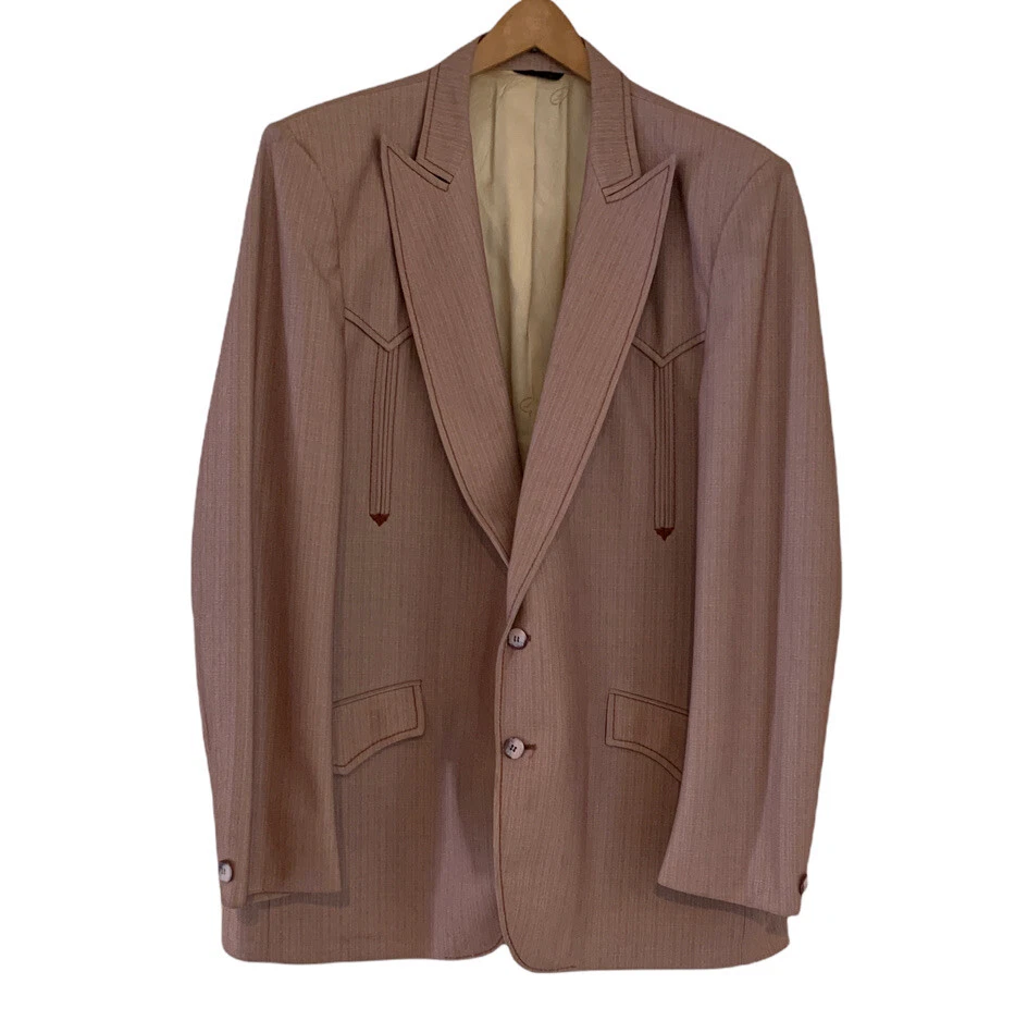 Vintage Lasso Western Wear Polyester Blazer 46L Jacket Men Dart