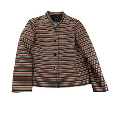 Talbots Jacket Womens 12P Multicolor Striped Lined Long Sleeves Button Up Coat