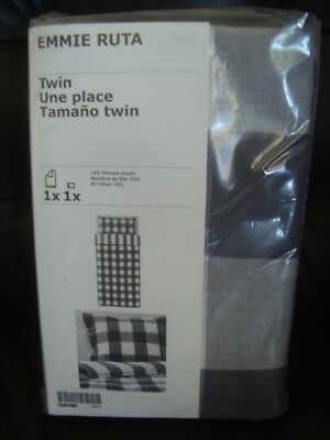 EMMIE RUTA Quilt Cover with Pillowcase Gray White Check Tie Closure for TWIN Bed
