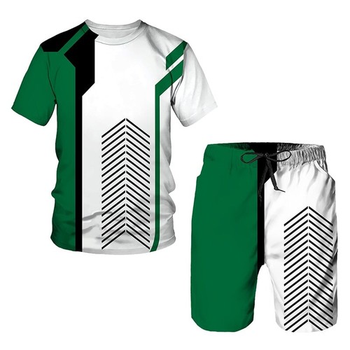 Summer Men's Trend Casual Tracksuits 3D Digital Print T-shirt Shorts Set 2 Piece - Picture 2 of 39