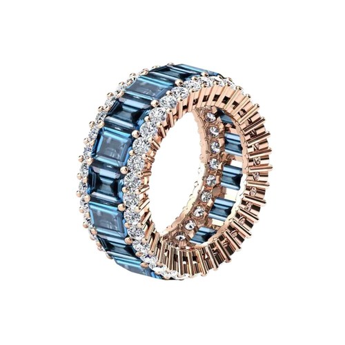 London Blue Topaz Eternity Wedding Band Ring For Women 13.00Ct Emerald Cut 6x4MM - Picture 6 of 6