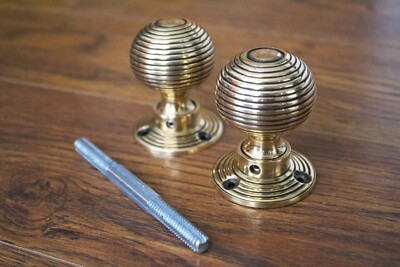 Neu Massiv Messing Bienenstock Stil Einsteckschloss Tür Rand Knopf Paar 