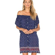 Faithfull The Brand Deia Off The Shoulder Mini Dress in Gypsy Print Size 4