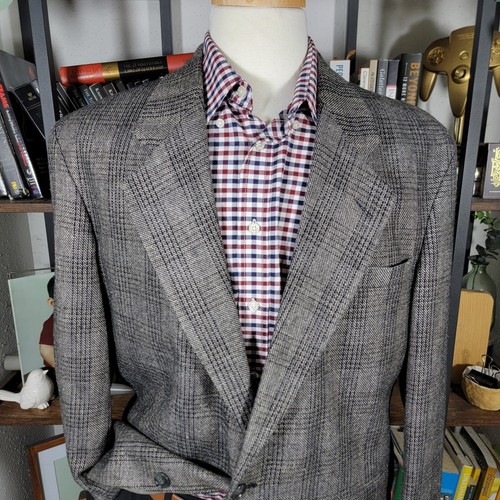 Haggar Men's Sport Coat Two Button Gray Plaid Poly Wool Silk City Casual 44L - Picture 2 of 21