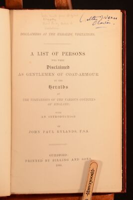 1888 Disclaimers at outlet the Heralds Visitations A List of Persons John Paul Rylands