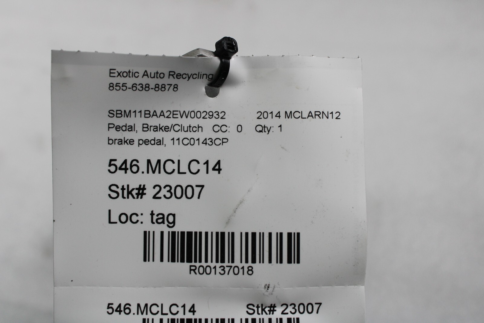 Mclaren MP4-12C, Brake Pedal, Used, P/N 11C0143CP