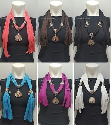 Scarf Pendant Necklace with Multi-Color Gemstone NEW Choose Your Color Gift  