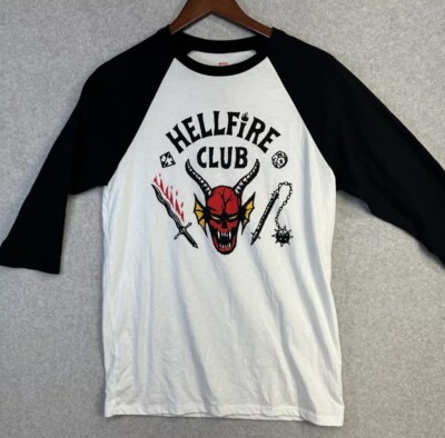 Netflix Stranger Things Hellfire Club T-Shirt 1/4 Sleeve White Black NWOT XS