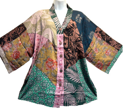 SACRED THREADS gypsy hippy patch boho funky rayon kimono TOP TUNIC 3X Free shipp