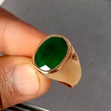 Emerald Gemstone 925 Solid Silver Yellow Gold Handmade Signet Men's Rings P 342