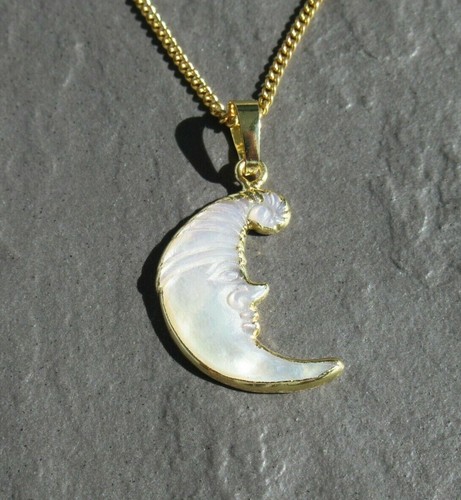 Pearl Moon Face Gold Necklace Pendant 