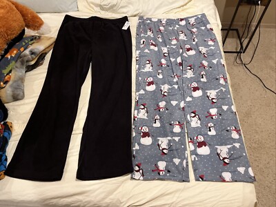 Men s Croft & Barrow 2-Pair Lounge Pants Snowmen on Gray & Solid Black SIZE L